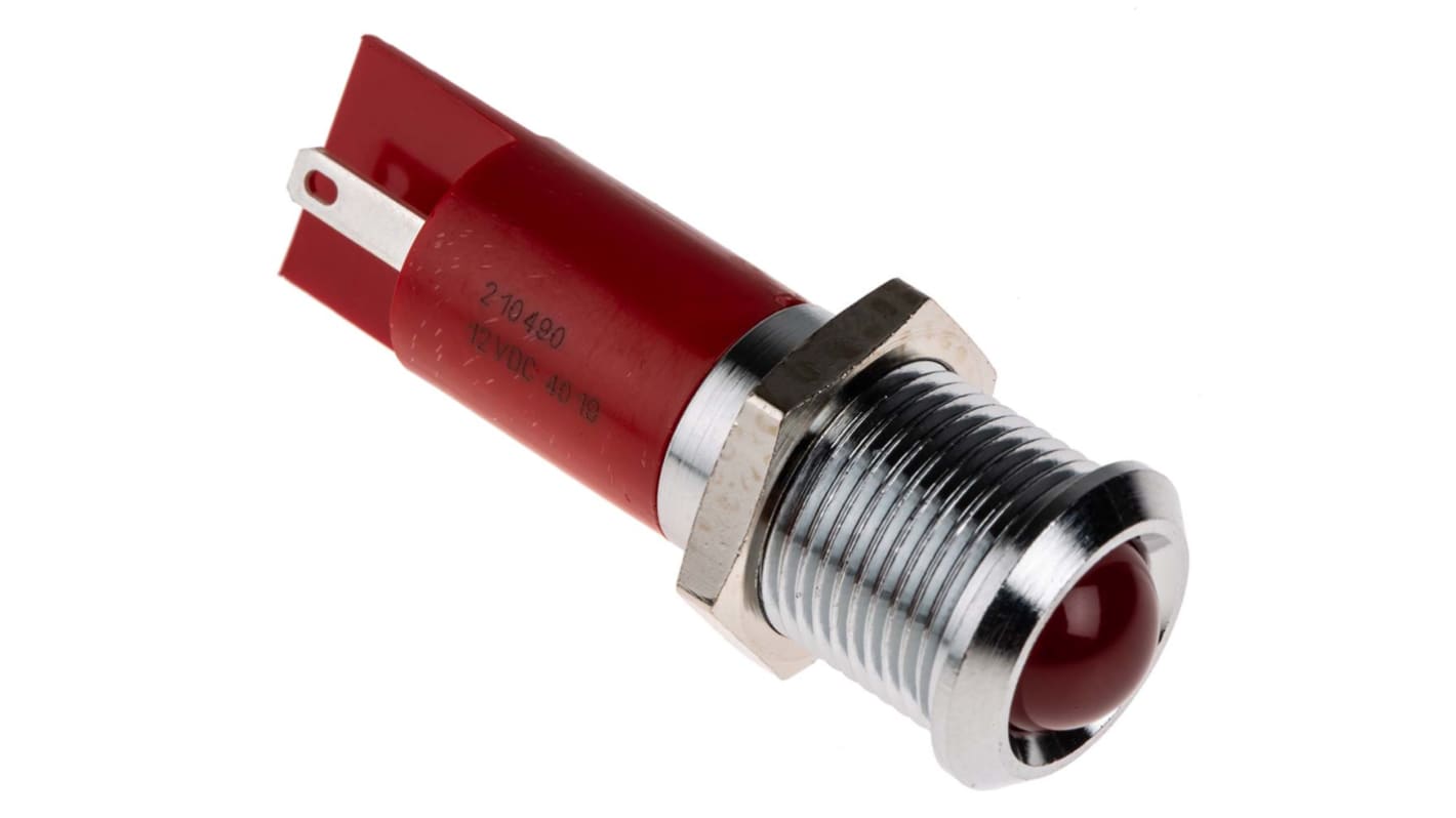 Lampka kontrolna do montażu panelowego 12V dc, czerwona 14mm LED Chrom Końcówka lutownicza RS PRO