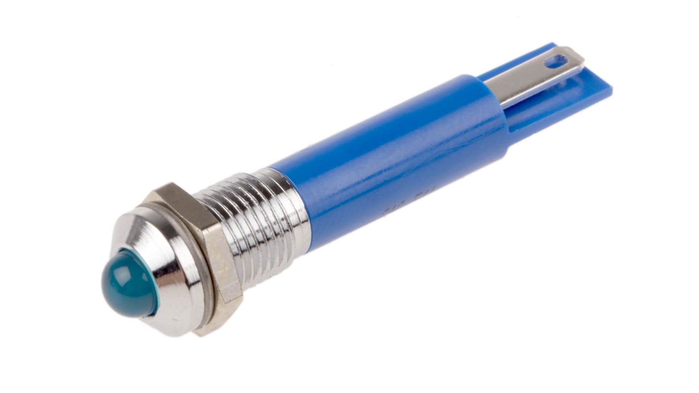 RS PRO Blue Panel Mount Indicator, 12V dc, 8mm Mounting Hole Size, Solder Tab Termination