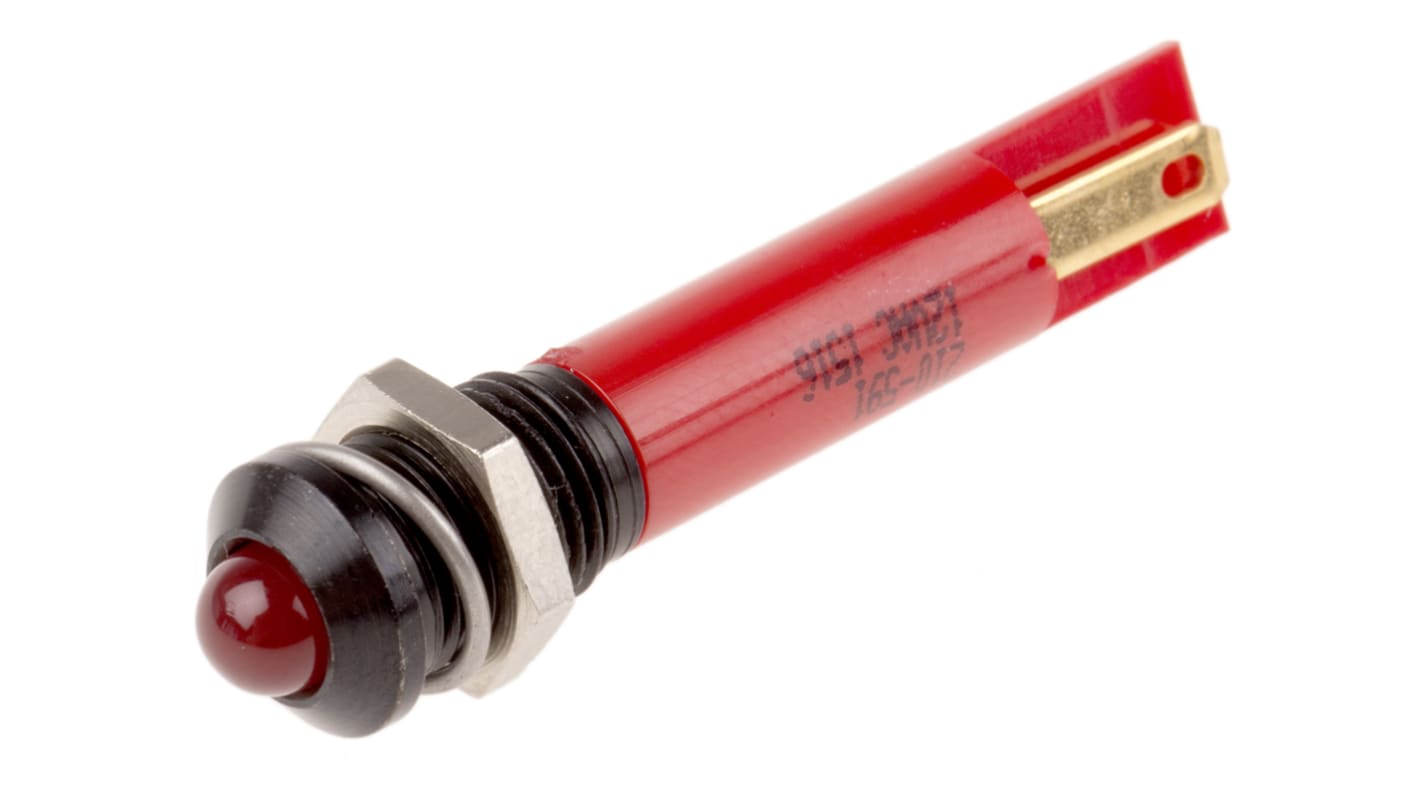 RS PRO 红色LED面板指示灯, 12V 交流, 20mA, Φ8mm安装孔, 焊片端接, 凸型边框