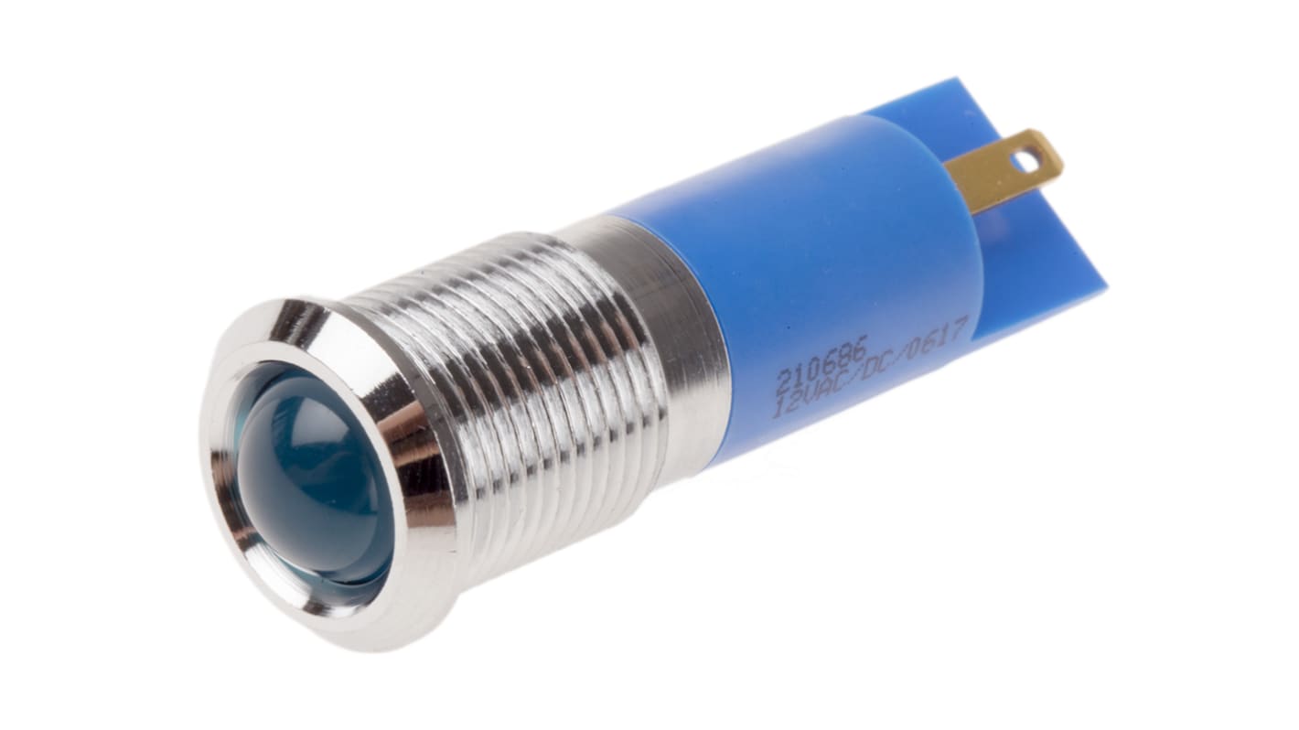 RS PRO Blue Panel Mount Indicator, 12V, 14mm Mounting Hole Size, IP67