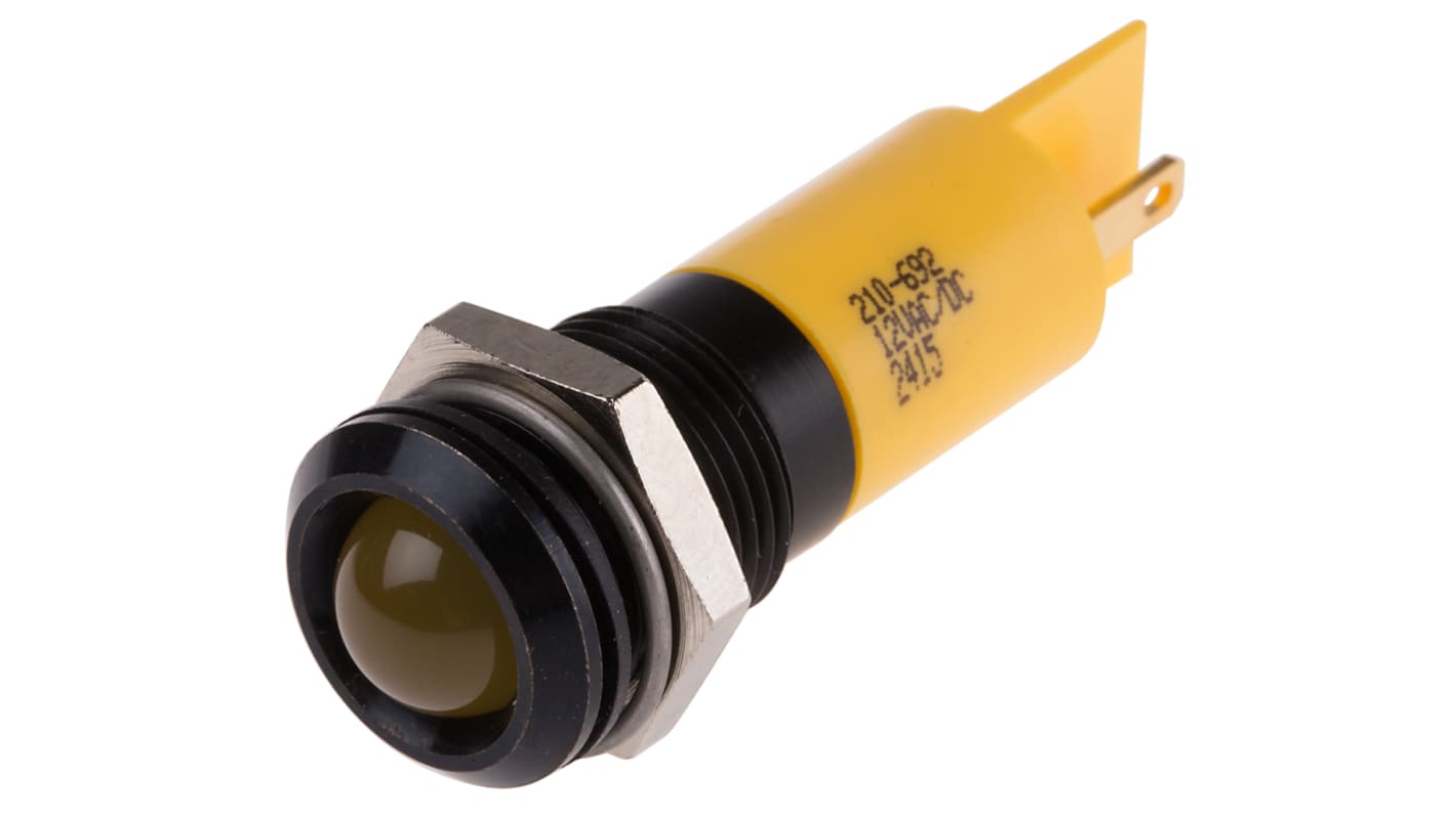 RS PRO Yellow Panel Mount Indicator, 12V, 14mm Mounting Hole Size, IP67