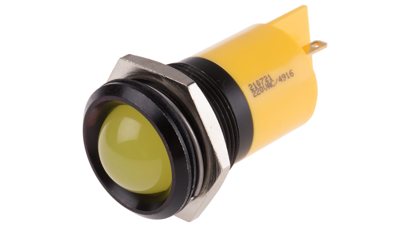 Indicatore da pannello RS PRO Giallo  a LED, 230V ca, Sporgente, foro da 22mm
