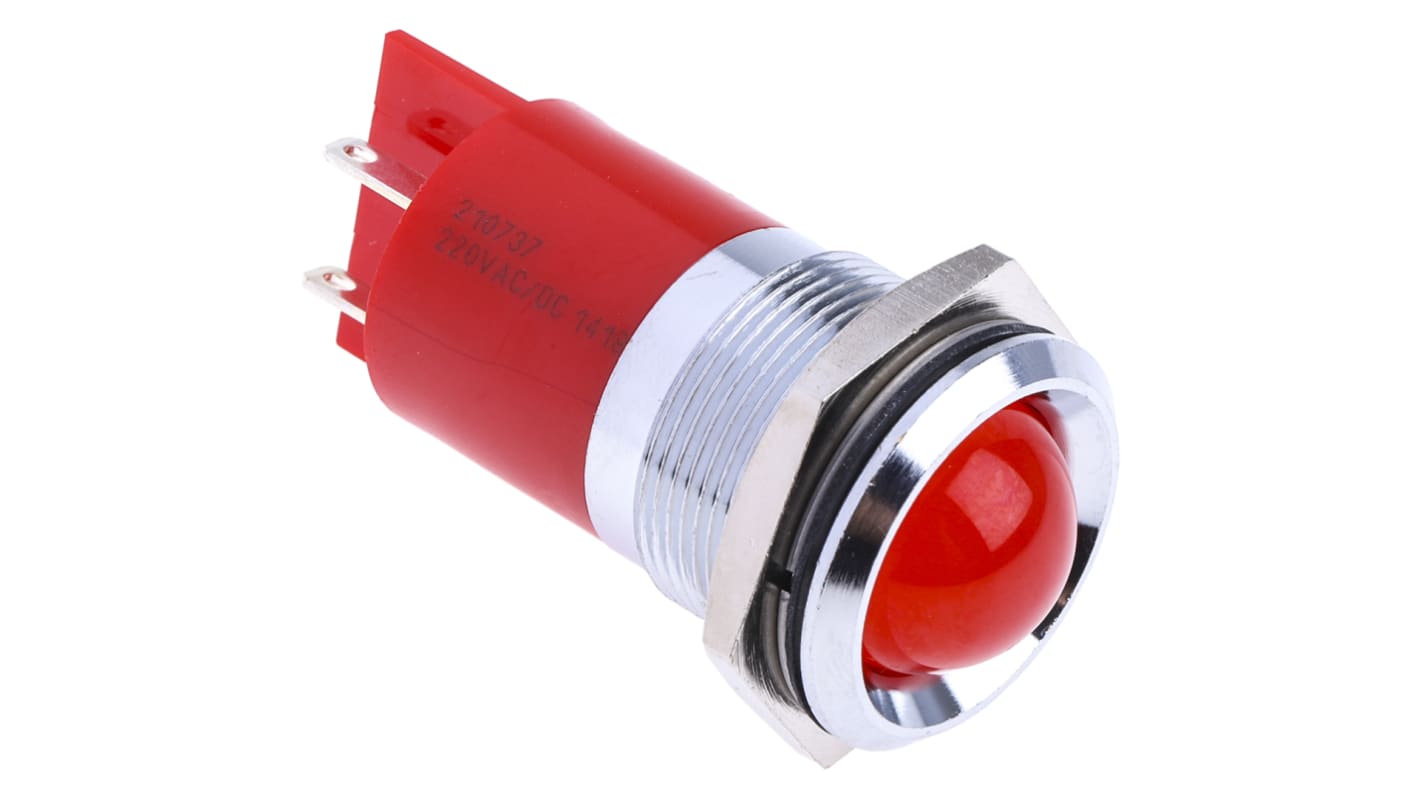 Indicatore da pannello RS PRO Rosso  a LED, 230V ca, Sporgente, foro da 22mm