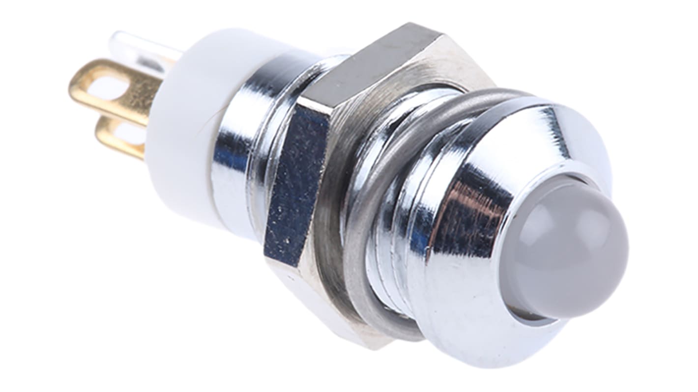 RS PRO 绿色、 红色， 黄色LED面板指示灯, 2V 直流, 20mA, Φ8mm安装孔, 焊片端接, 凸型边框, 铬色边框