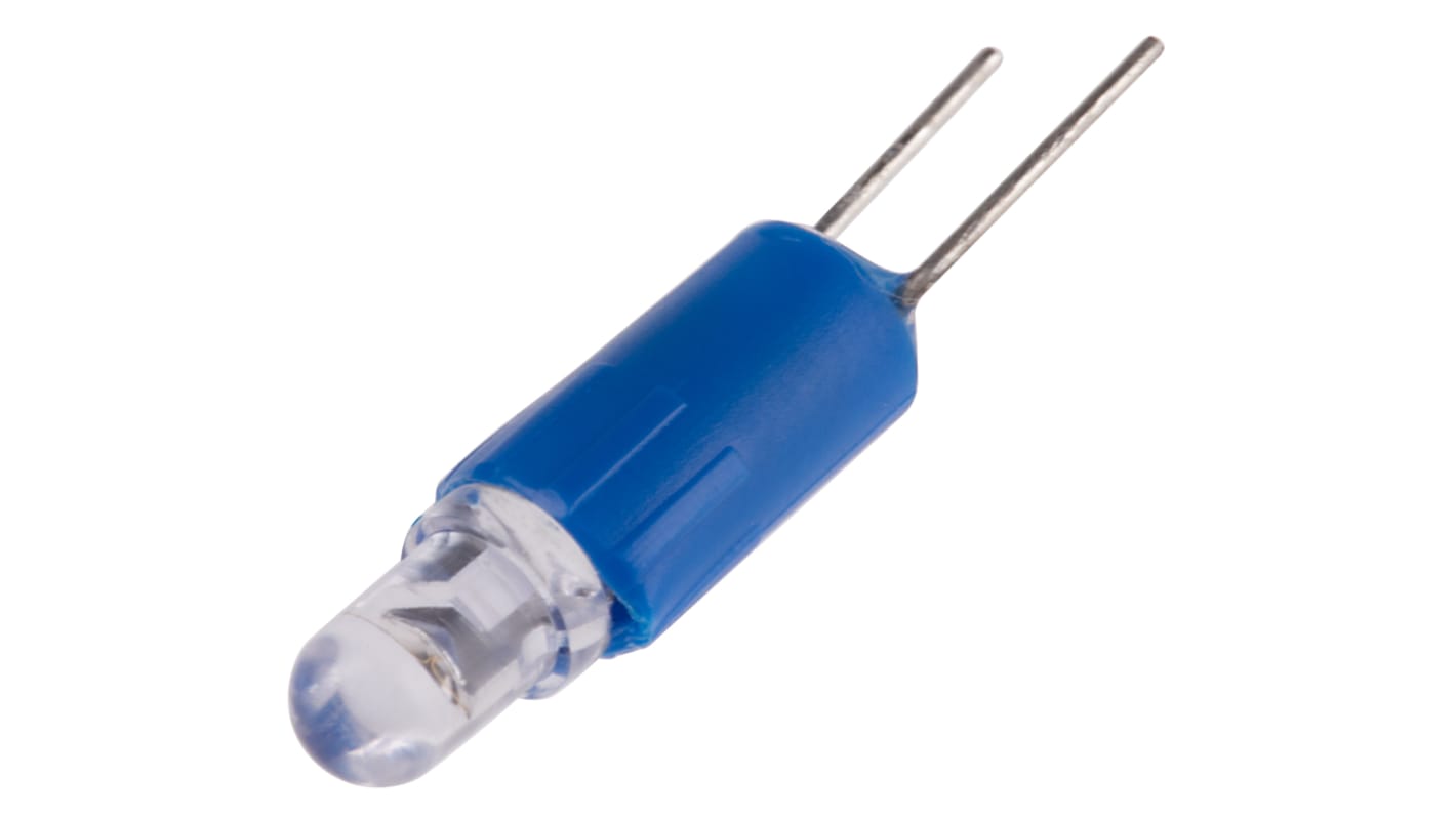 RS PRO LED指示灯泡, 蓝色, 双引脚灯座, Φ4.25mm, 17mm长, 24V 交流/直流, 500mcd