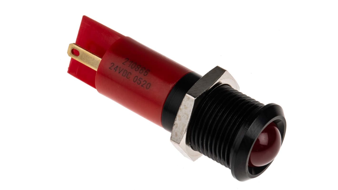 RS PRO Red Panel Mount Indicator, 24V dc, 14mm Mounting Hole Size, Solder Tab Termination