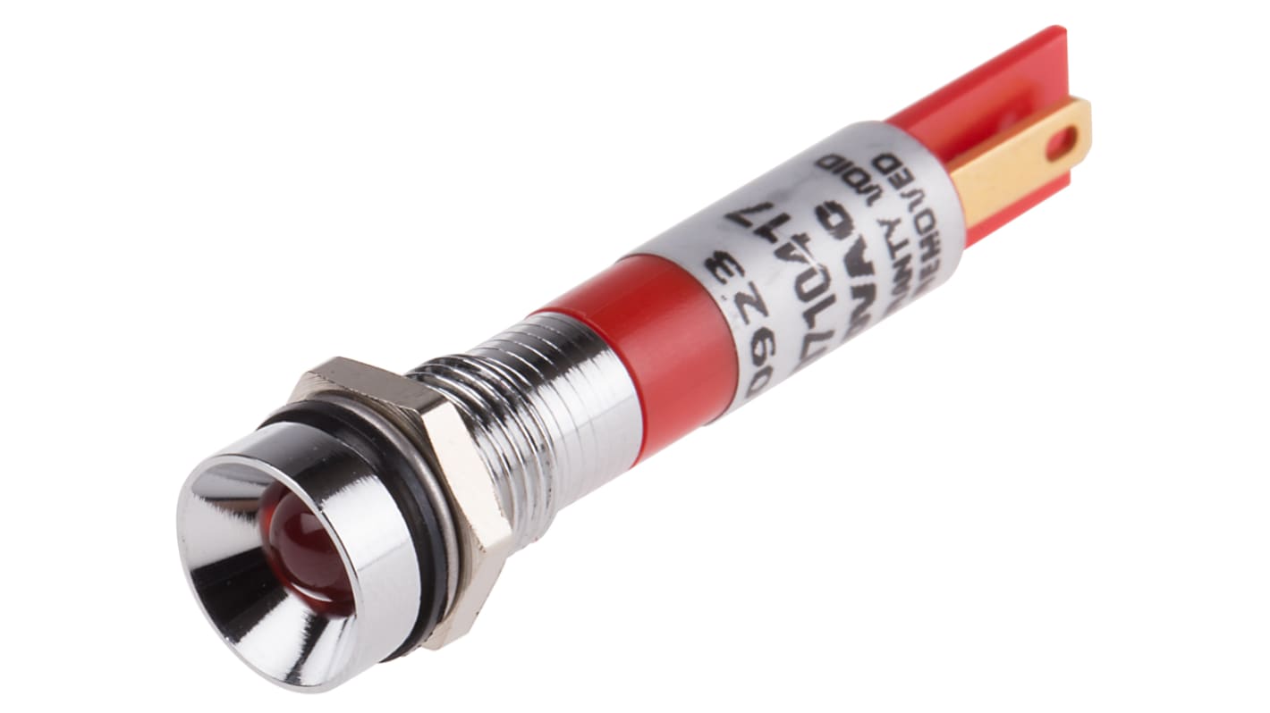 RS PRO Red Panel Mount Indicator, 110V ac, 8mm Mounting Hole Size, Solder Tab Termination