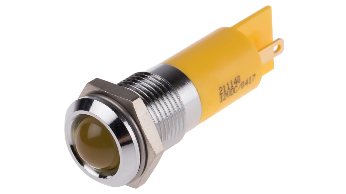 RS PRO Yellow Panel Mount Indicator, 12V dc, 14mm Mounting Hole Size, Solder Tab Termination