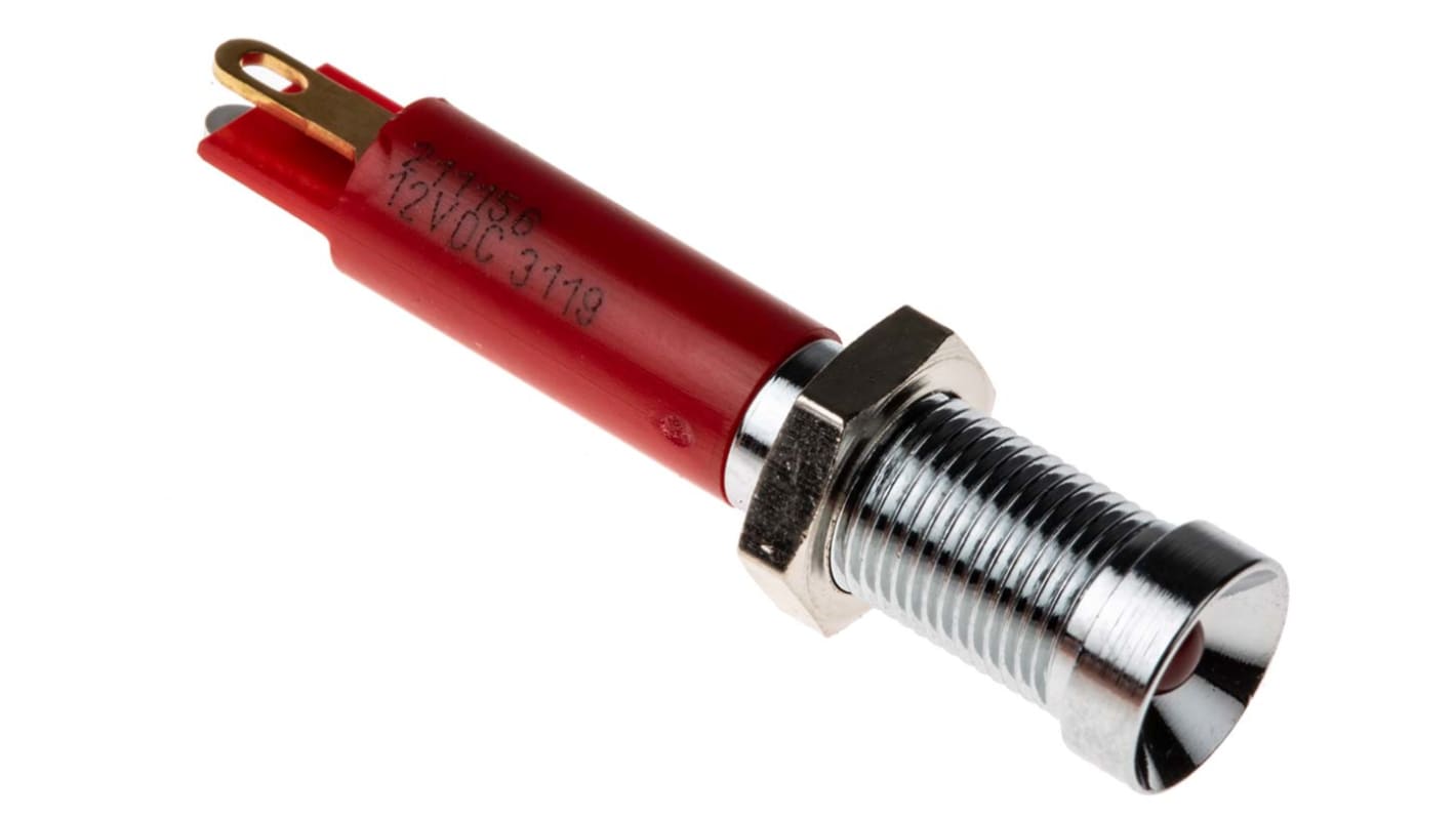 RS PRO Red Panel Mount Indicator, 12V dc, 6mm Mounting Hole Size, Solder Tab Termination