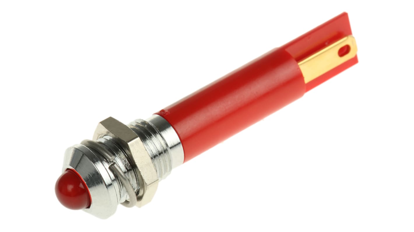 RS PRO Red Panel Mount Indicator, 12V dc, 8mm Mounting Hole Size, Solder Tab Termination