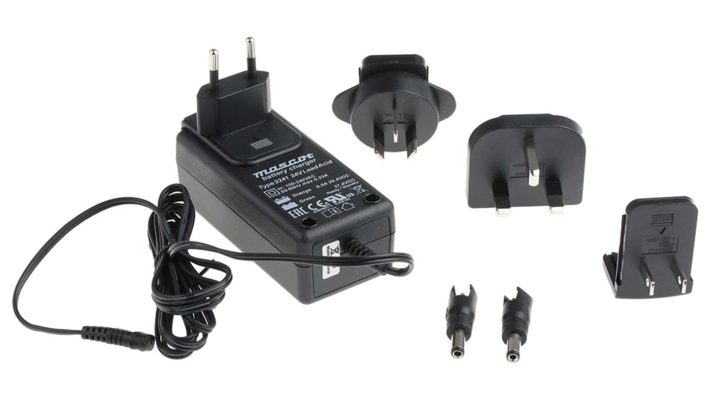 Mascot Battery Charger For Lead Acid 24V 500mA with AUS, EU, UK, USA plug