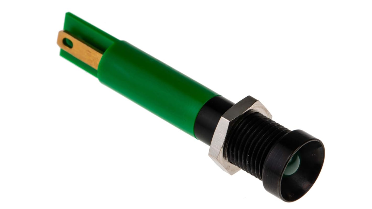 RS PRO 绿色LED面板指示灯, 24V 直流, 20mA, Φ8mm安装孔, 焊片端接, 凹入式边框