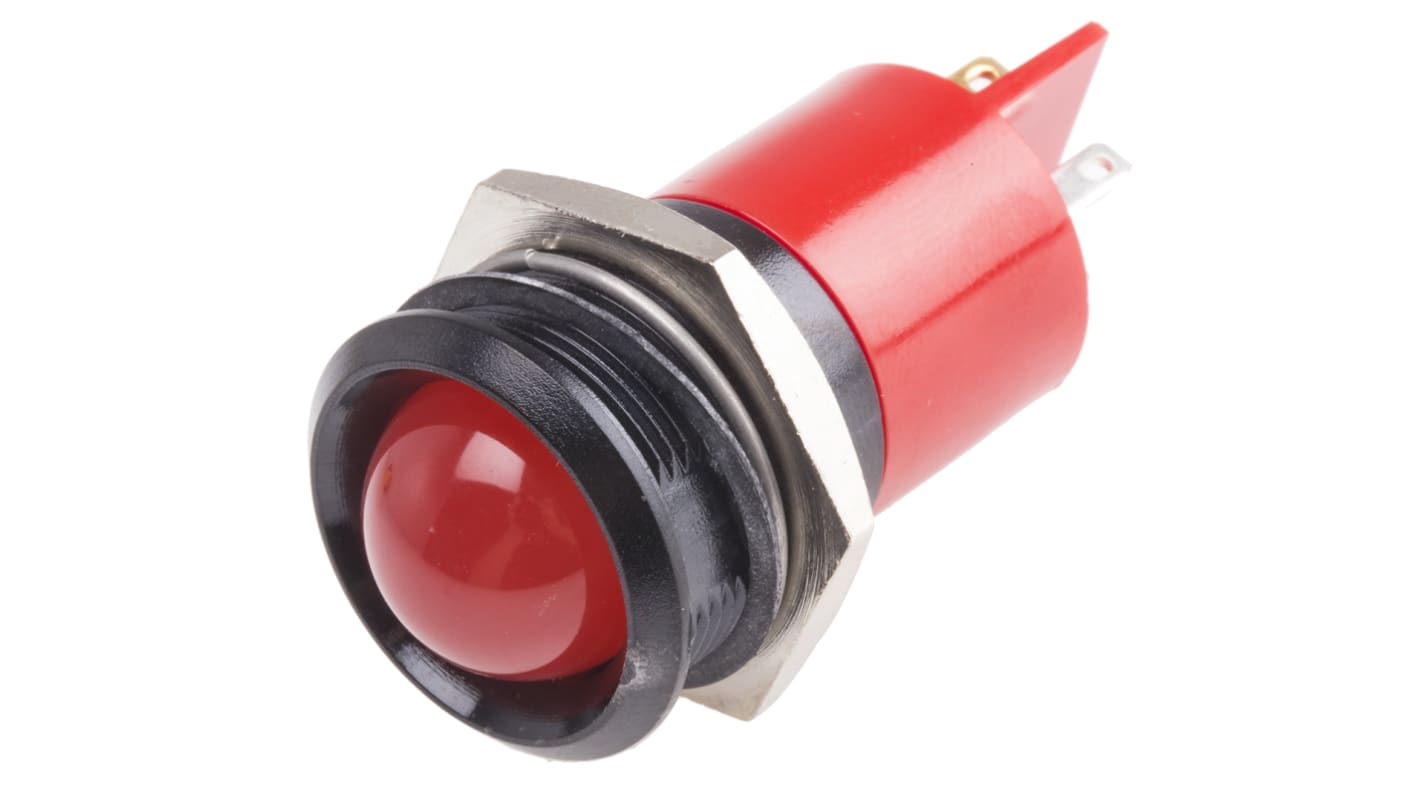 RS PRO 红色LED面板指示灯, 24V 交流/直流, 20mA, Φ22mm安装孔, 焊片端接, 凸型边框