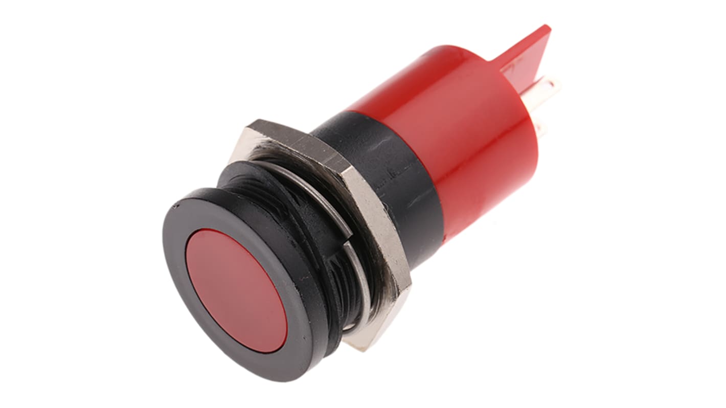 RS PRO Red Panel Mount Indicator, 12V, 22mm Mounting Hole Size, Solder Tab Termination