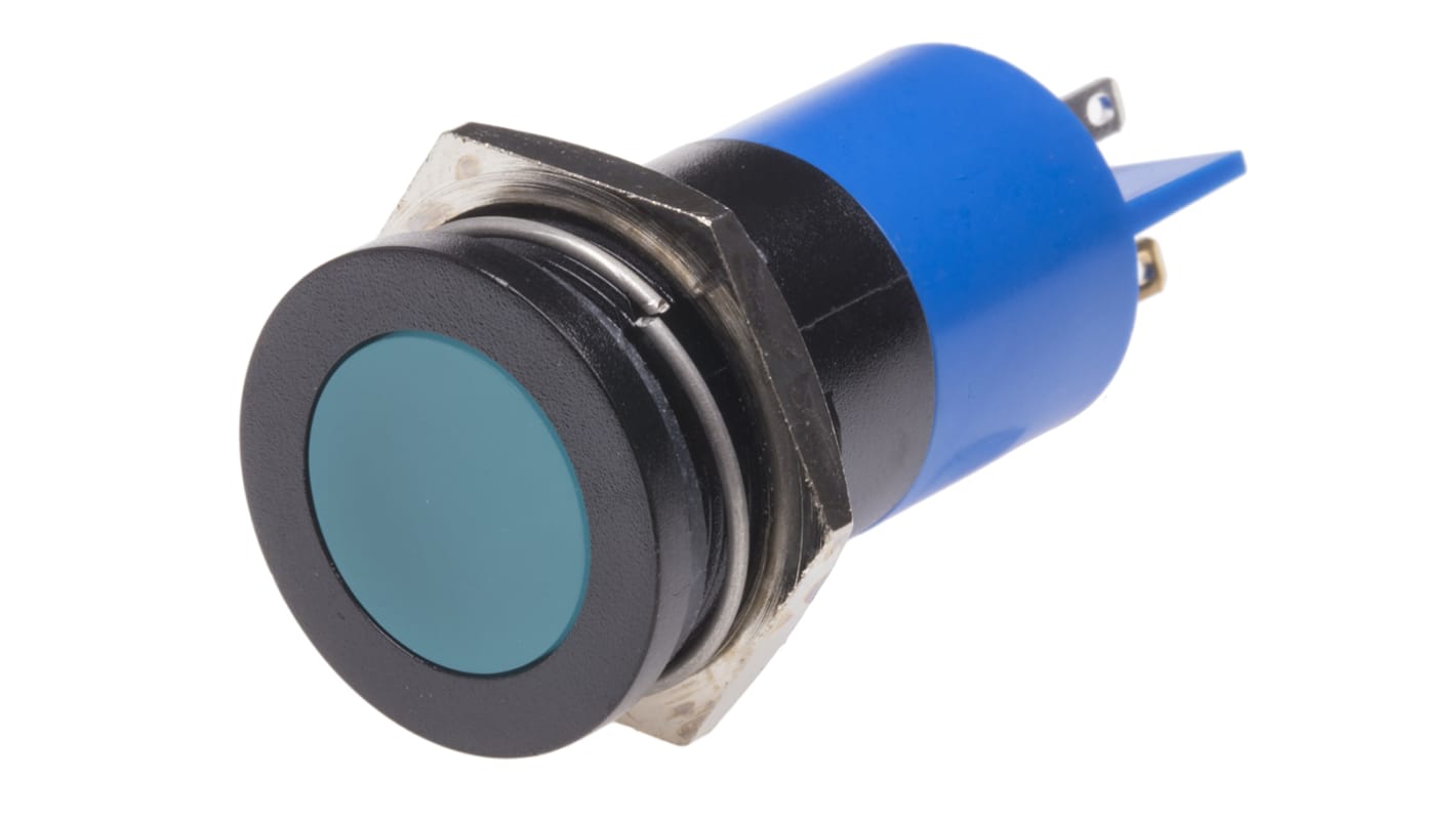 RS PRO Blue Panel Mount Indicator, 24V ac/dc, 22mm Mounting Hole Size, Solder Tab Termination