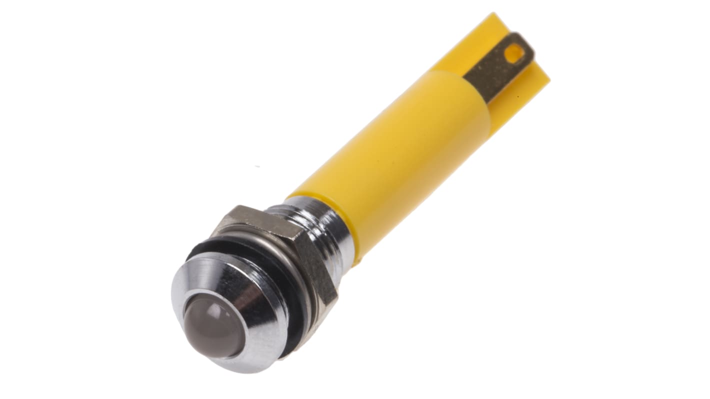 RS PRO Yellow Panel Mount Indicator, 24V ac/dc, 8mm Mounting Hole Size, Solder Tab Termination, IP67