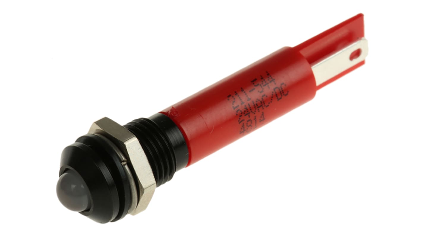 RS PRO Red Panel Mount Indicator, 24V ac/dc, 8mm Mounting Hole Size, Solder Tab Termination, IP67