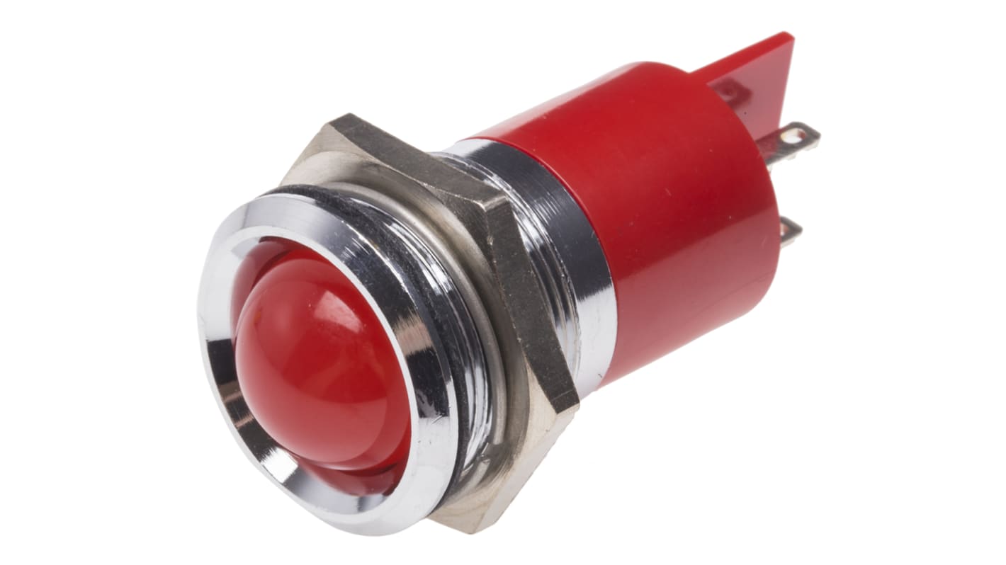 RS PRO Red Panel Mount Indicator, 12V, 22mm Mounting Hole Size, Solder Tab Termination