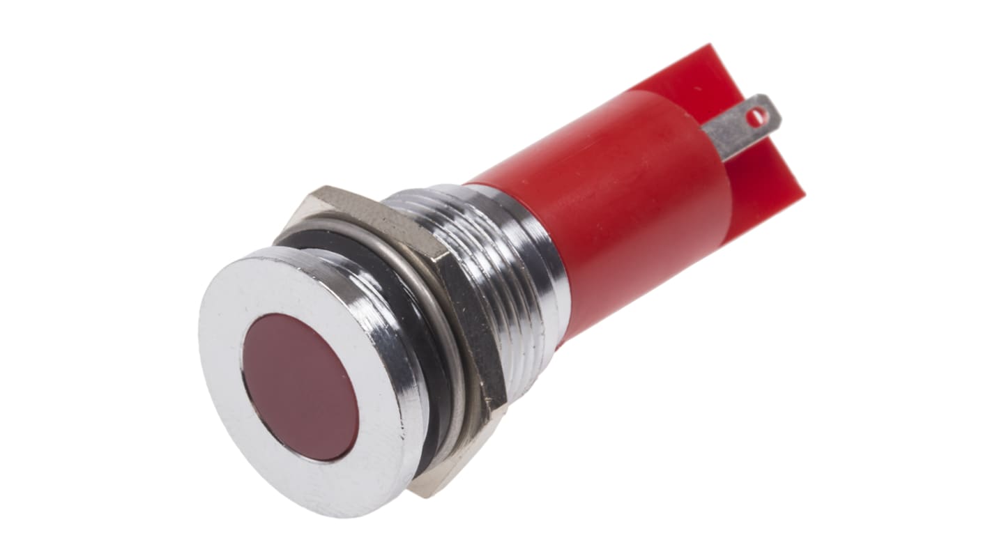 Indicador LED RS PRO, Rojo, lente enrasada, marco Cromo, Ø montaje 16mm, 20mA, 10mcd