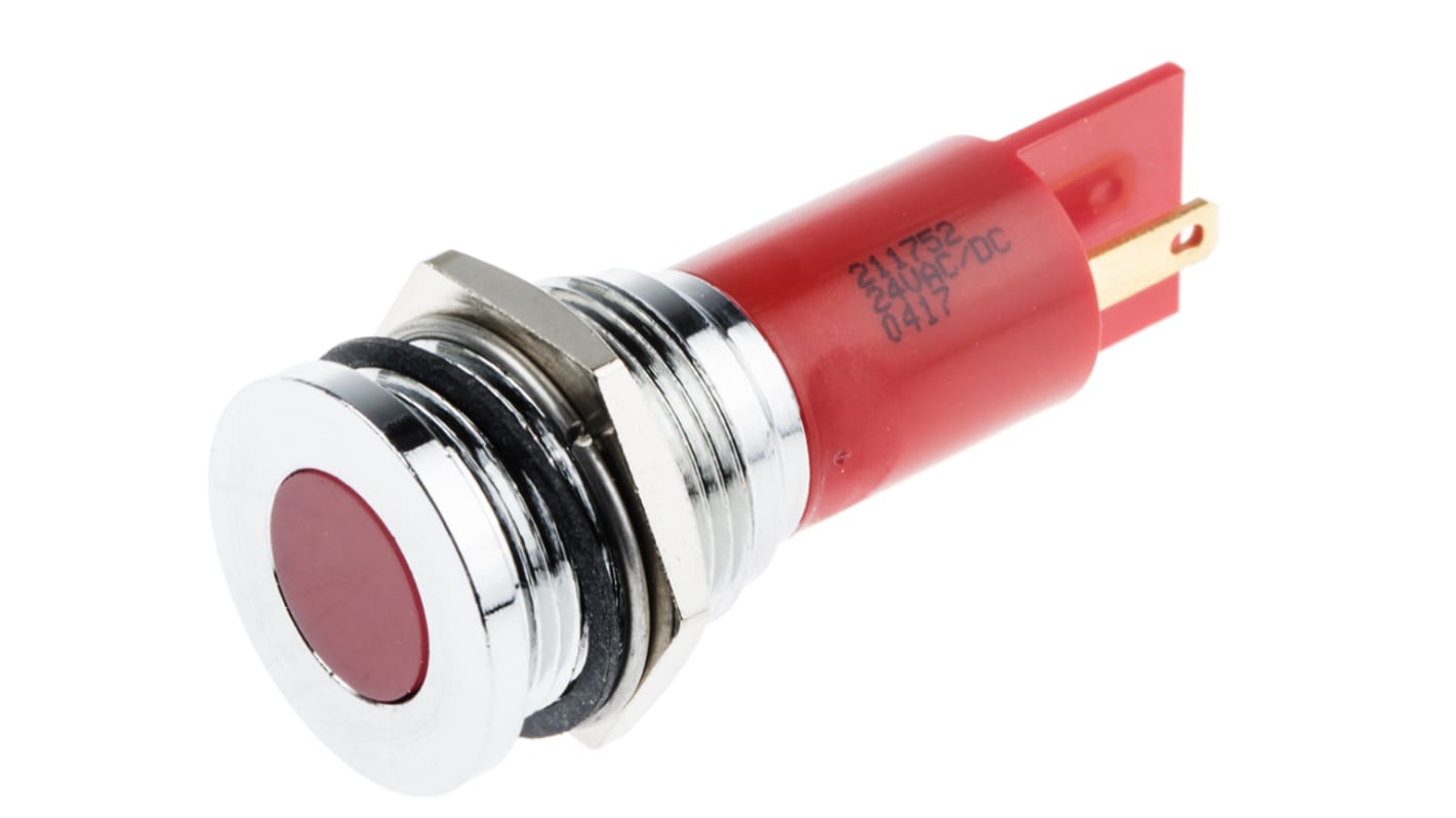 RS PRO Red Panel Mount Indicator, 16mm Mounting Hole Size, Solder Tab Termination