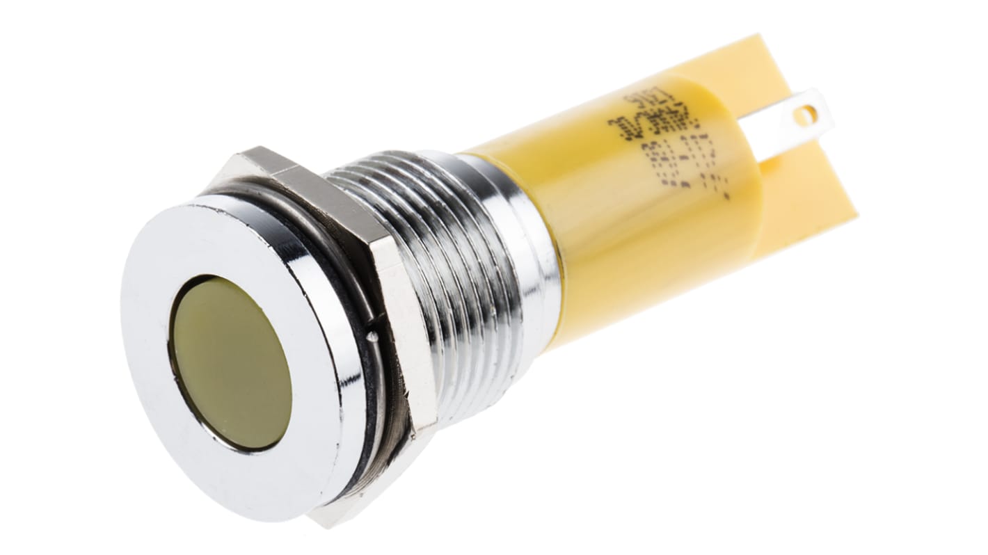 RS PRO Yellow Panel Mount Indicator, 24V ac/dc, 16mm Mounting Hole Size, Solder Tab Termination