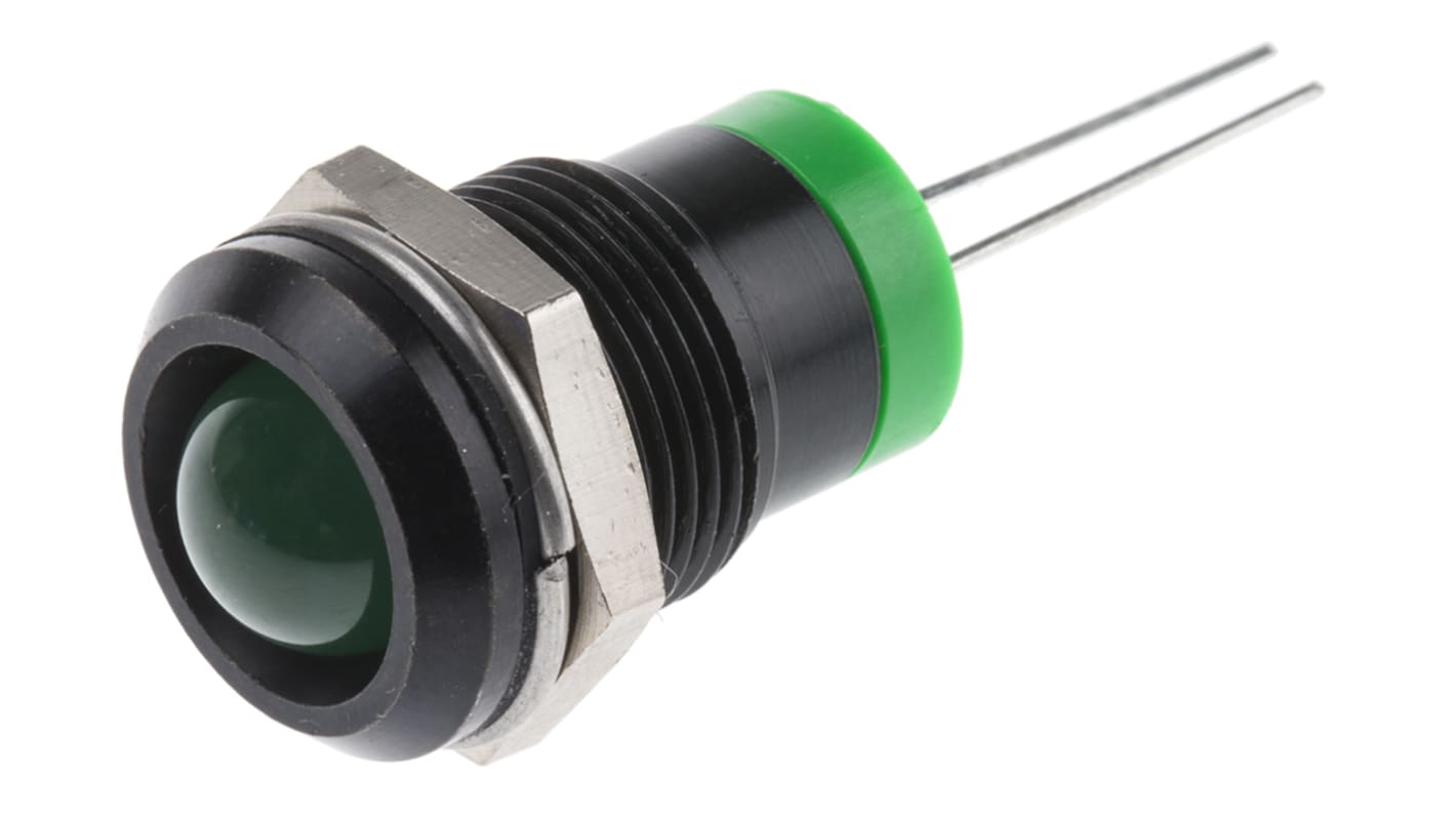 RS PRO 绿色LED面板指示灯, 2V 直流, 20mA, Φ12mm安装孔, 凸型边框
