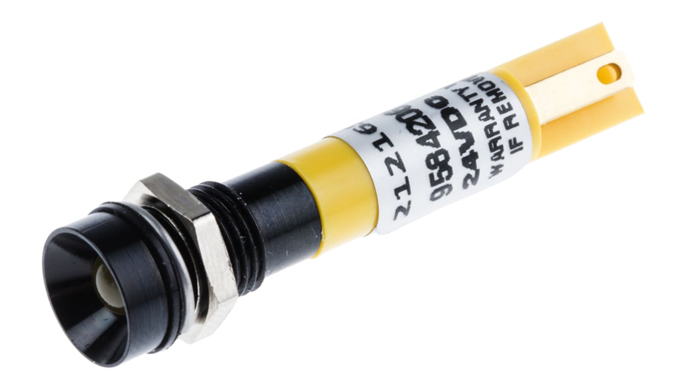 RS PRO 黄色LED面板指示灯, 24V 直流, 17mA, Φ8mm安装孔, 焊片端接, 凹入式边框, IP67