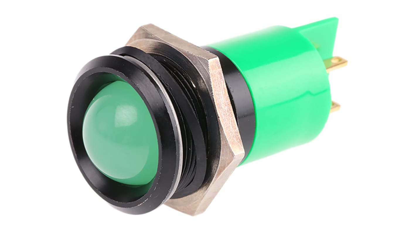 RS PRO Green Panel Mount Indicator, 22mm Mounting Hole Size, Solder Tab Termination