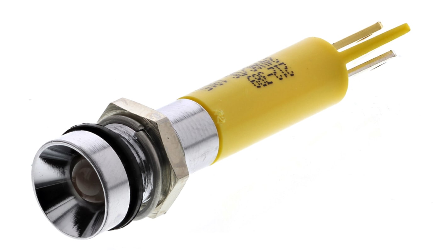 Indicatore da pannello RS PRO Giallo  a LED, IP67, Ad incasso, foro da 8mm