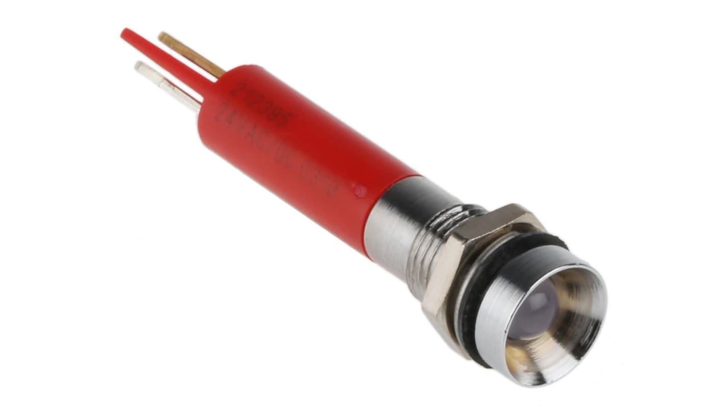 RS PRO Red Panel Mount Indicator, 24V ac/dc, 8mm Mounting Hole Size, Solder Tab Termination, IP67