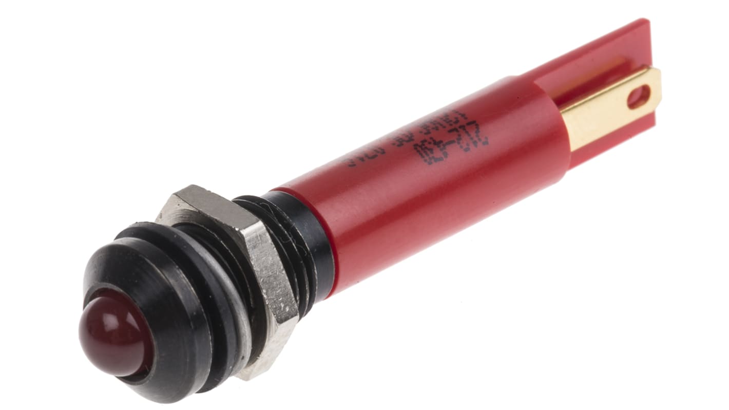 RS PRO Red Panel Mount Indicator, 12V, 8mm Mounting Hole Size, Solder Tab Termination, IP67