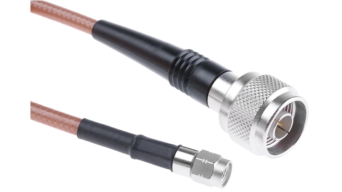 Radiall Coaxial Cable, 500mm, RG142 Coaxial, Terminated