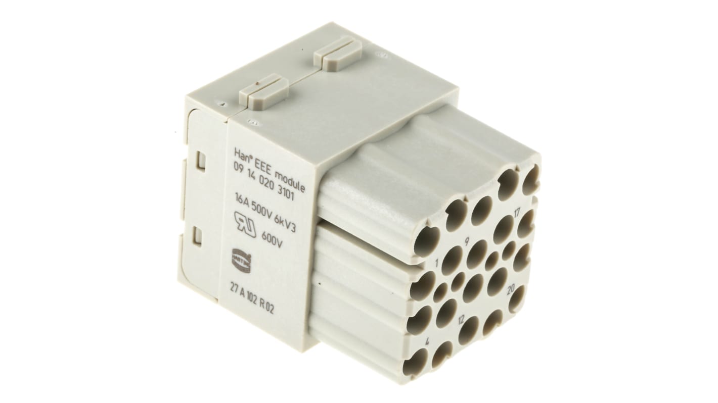 HARTING Heavy Duty Power Connector Module, 16A, Female, Han-Modular Series, 20 Contacts