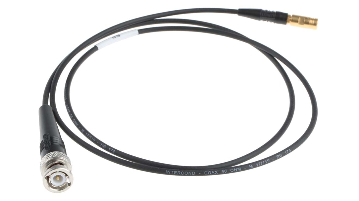 Radiall RG174同轴电缆, 1m长, 50 Ω, 2.79mm外径, BNC公插转SMB公插, 黑色