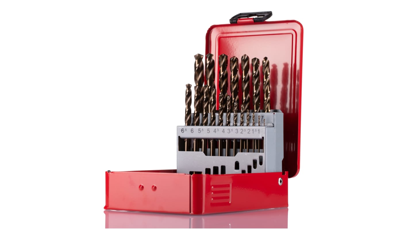 RS PRO 19-Piece Twist Drill Bit Set for Metal, 10mm Max, 1mm Min, HSS-E Cobalt Bits