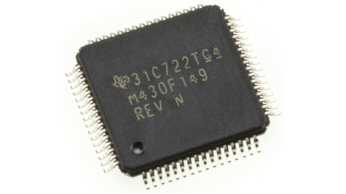 Texas Instruments MSP430 マイコン, MSP430, 8MHz, 60 kB、256 B, フラッシュ, 64-Pin TQFP