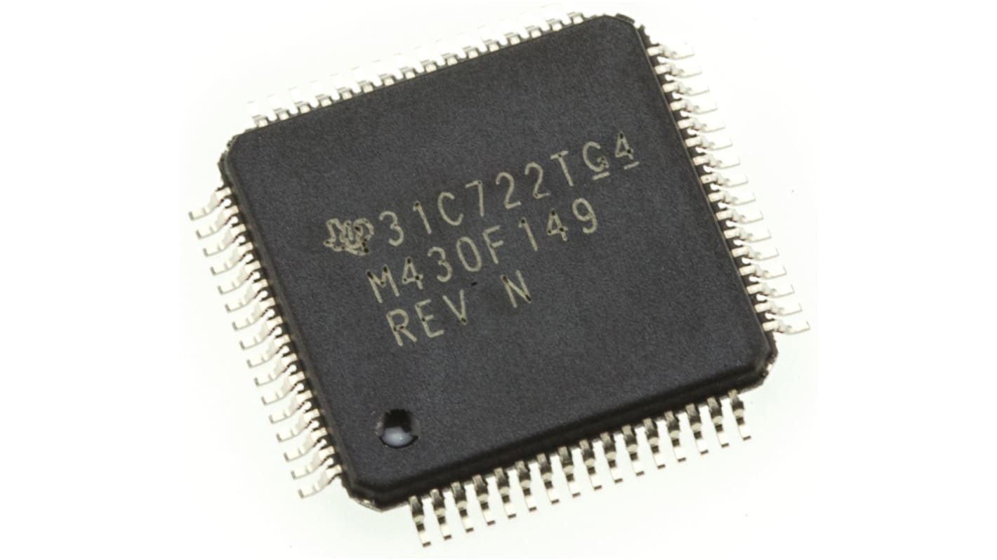 Texas Instruments MSP430F149IPAG, 16bit MSP430 Microcontroller, MSP430, 8MHz, 60 kB, 256 B Flash, 64-Pin TQFP