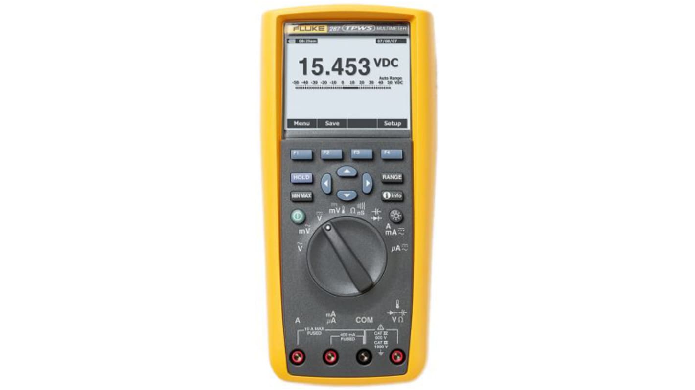 Fluke 287 Handheld Digital Multimeter, True RMS, 10A ac Max, 10A dc Max, 1000V ac Max - RS Calibrated