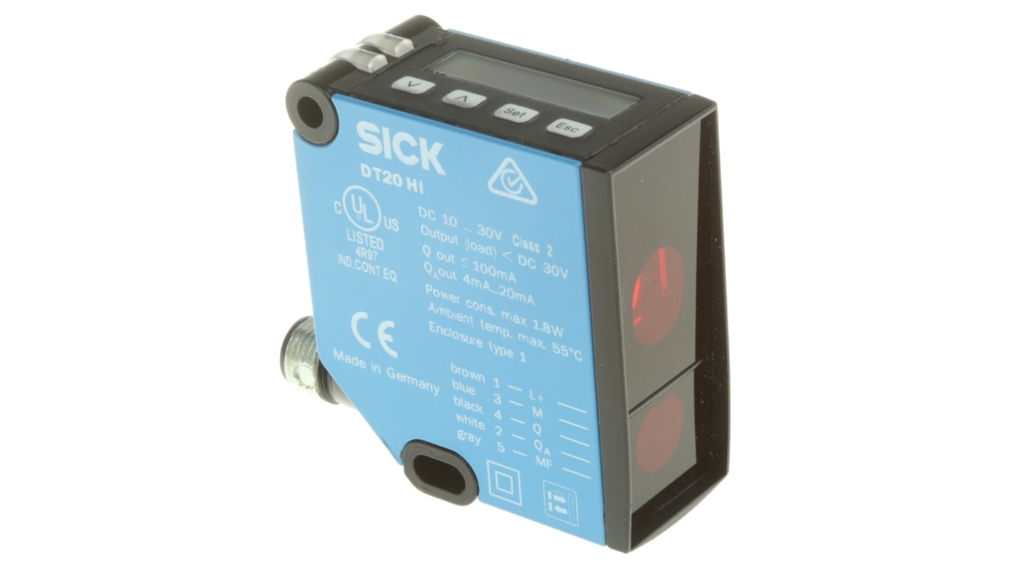 Sensor de distancia rectangular Sick, Detección de Distancia, alcance 100 mm → 300 mm, salida analógica,