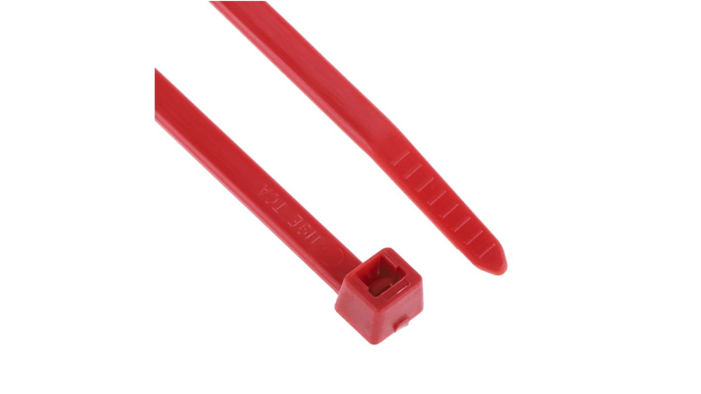 HellermannTyton Cable Tie, 200mm x 4.6 mm, Red Polyamide 6.6 (PA66), Pk-100