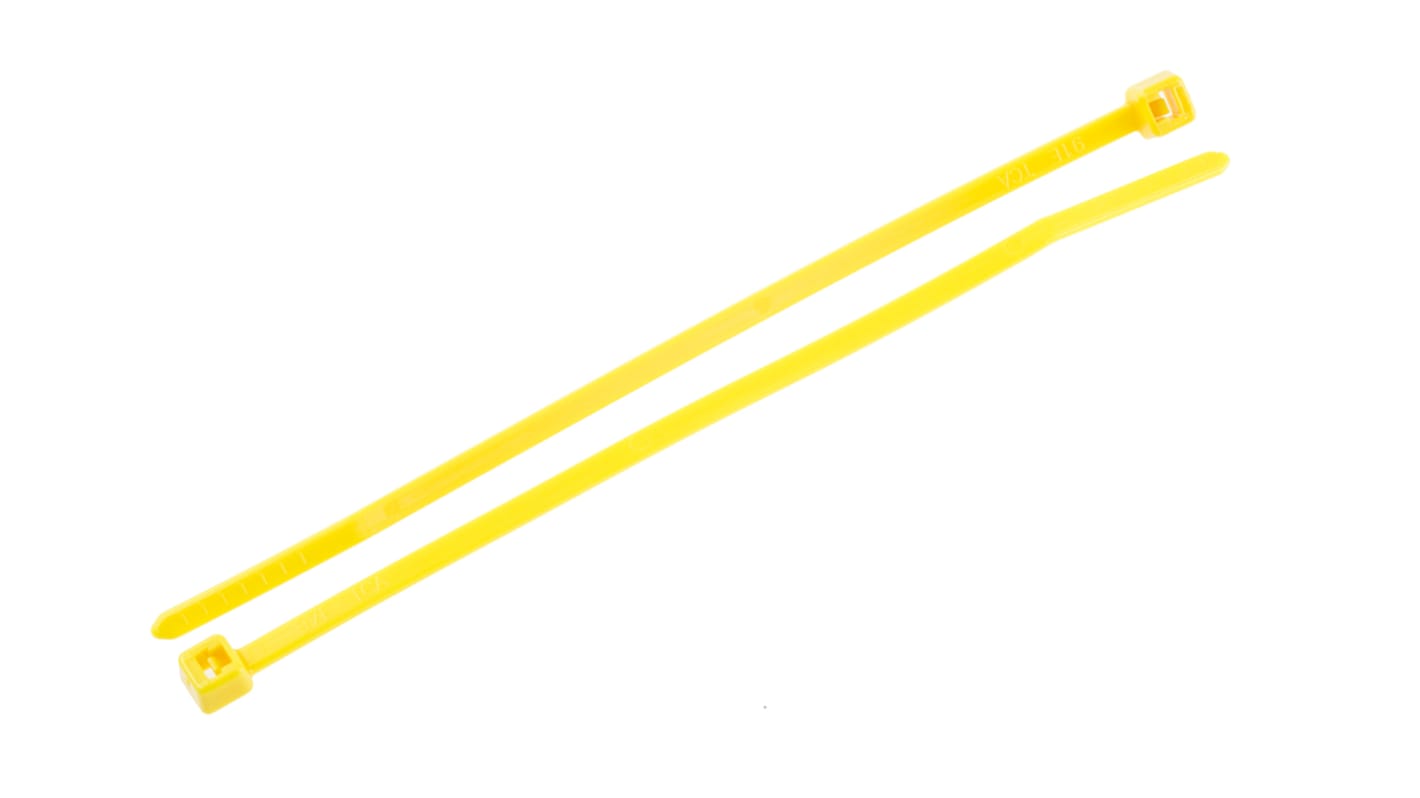 HellermannTyton Cable Tie, 100mm x 2.5 mm, Yellow Nylon, Pk-100