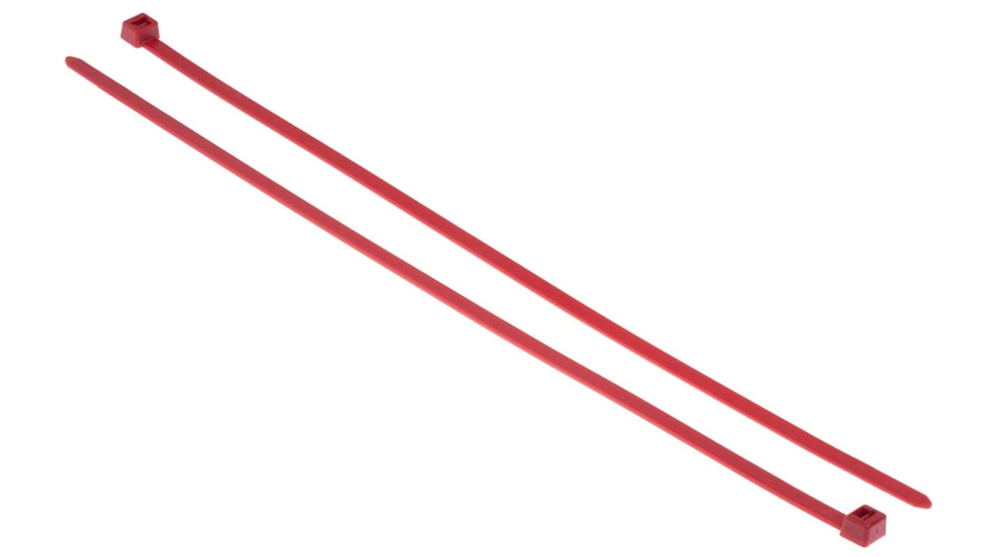HellermannTyton Cable Tie, 380mm x 7.6 mm, Red Polyamide 6.6 (PA66), Pk-100