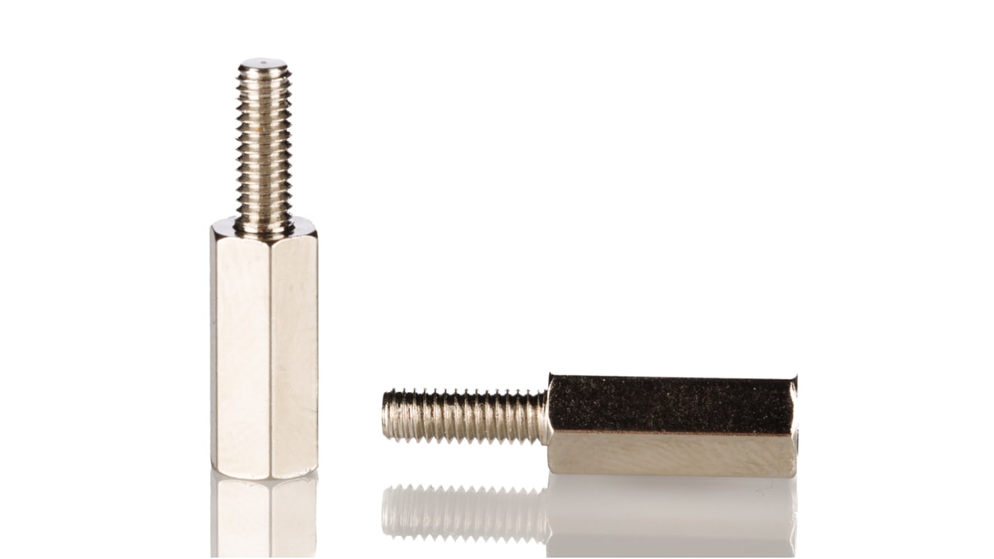 RS PRO Standoff, M3 x M3 Thread, 12mm Body, Brass, Male/Female, 8mm Stud