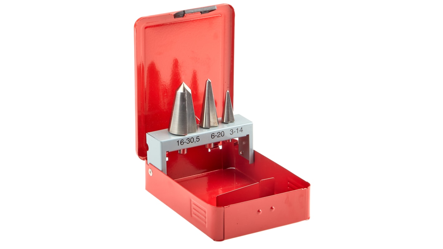 RS PRO 3-Piece Cone Cutter Set for Metal, 30mm Max, 3mm Min, HSS Bits