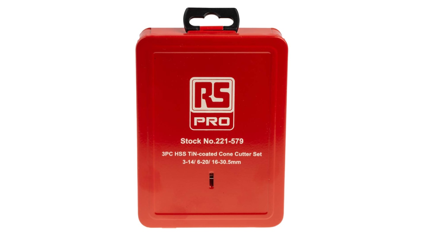 RS PRO 3-Piece Step Drill Bit Set for Metal, 30in Max, 3mm Min, HSS Bits
