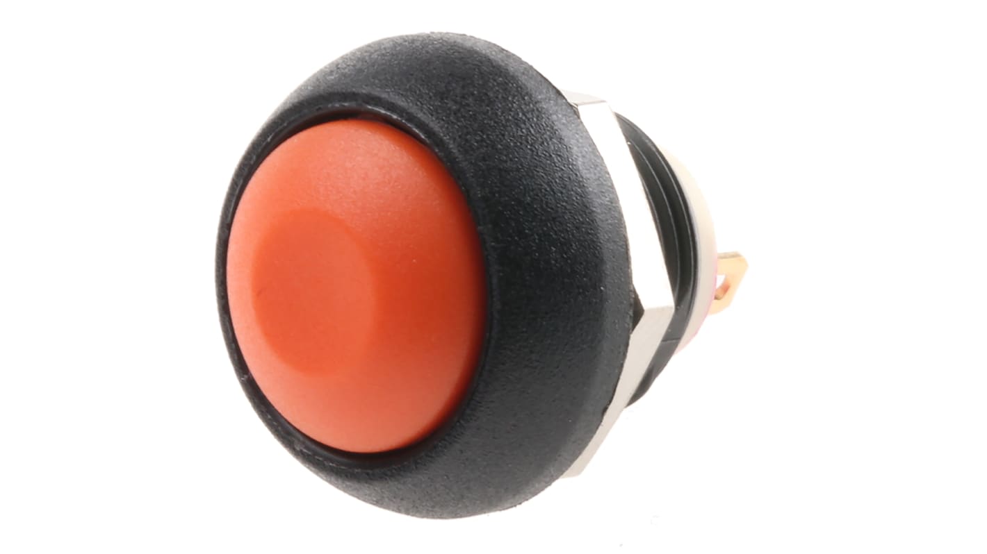 Interruptor de Botón Pulsador APEM IS Series, color de botón Orange, SPST, acción momentánea, 400 mA a 32 V ac, 32V ac,