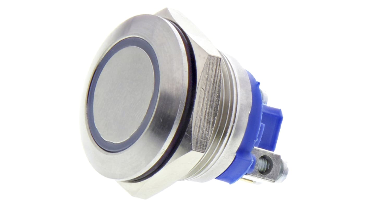 APEM Illuminated Push Button Switch, Momentary, 19.2mm Cutout, SPST, Blue LED, IP67