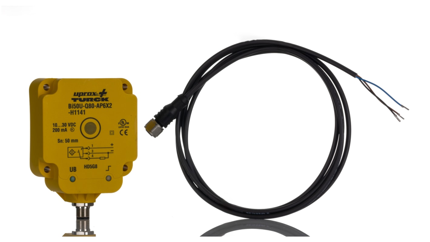 Turck Inductive Block-Style Proximity Sensor, M12 x 1, 50 mm Detection, PNP Output, 10 → 30 V dc, IP68