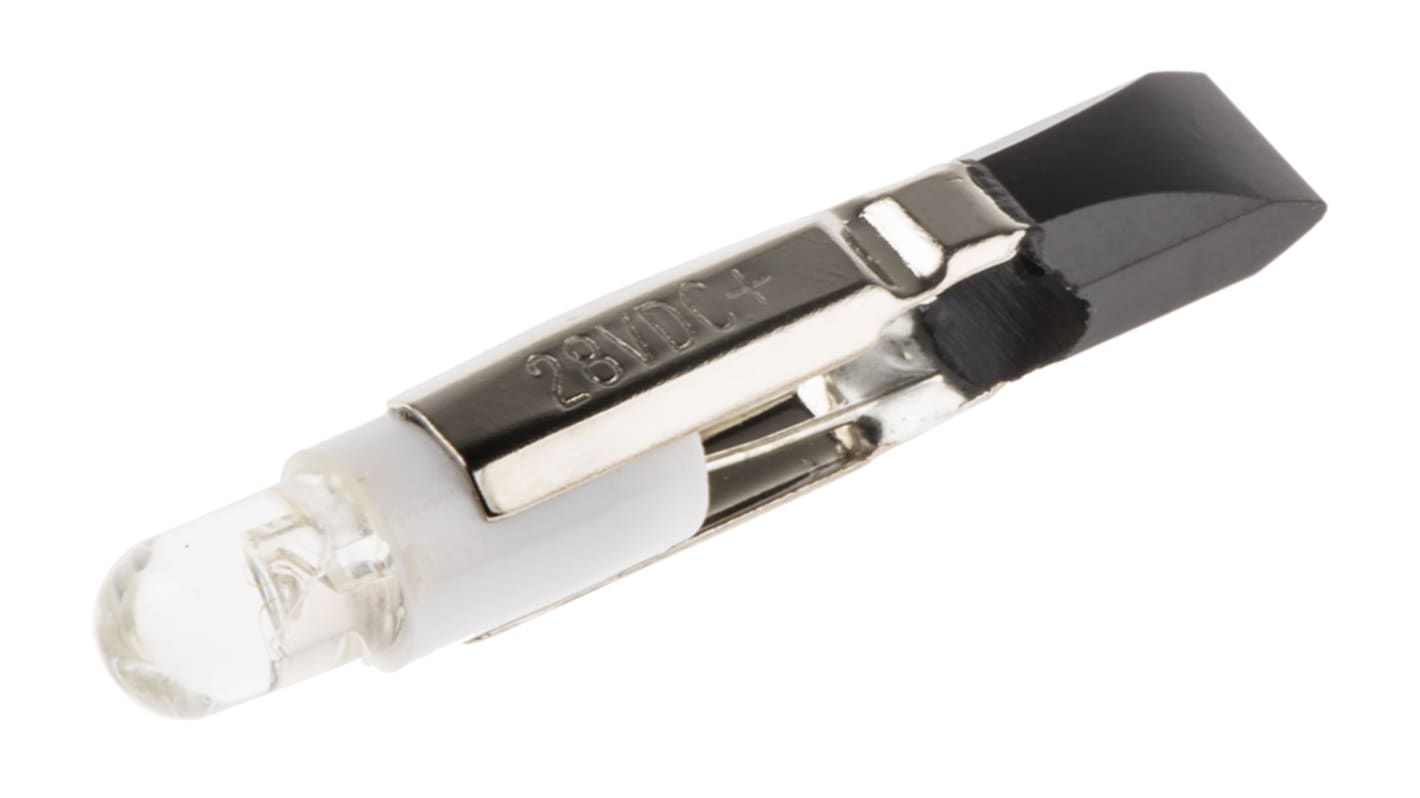 Lampada per indicatori RS PRO, lunga 29.5mm, Ø 5.5mm, 28V cc, luce color Bianco, 1500mcd, Chip singolo da 100000h con