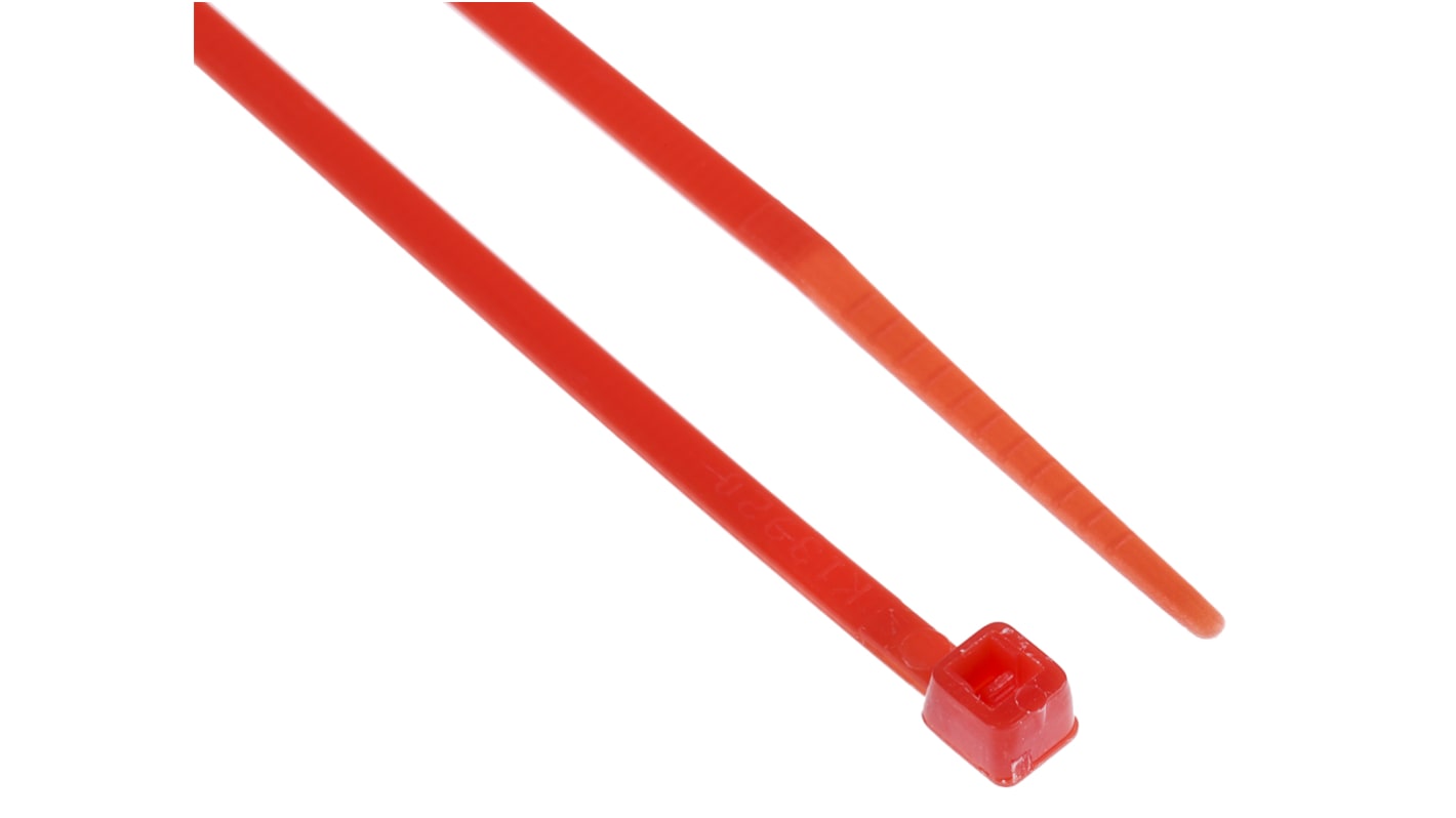 RS PRO Cable Tie, 100mm x 2.5mm, Red Nylon, Pk-100